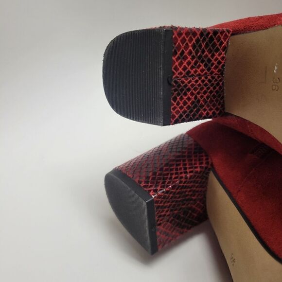 Portuguese Red Suede Leather & Snakeskin Block Heel Point Boots - Picture 11 of 14